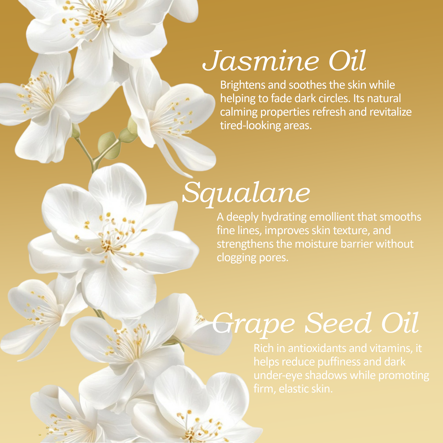 Jasmine Infused Moisturizing Premium Eye Serum – Hydrates, Firms & Reduces Dark Circles