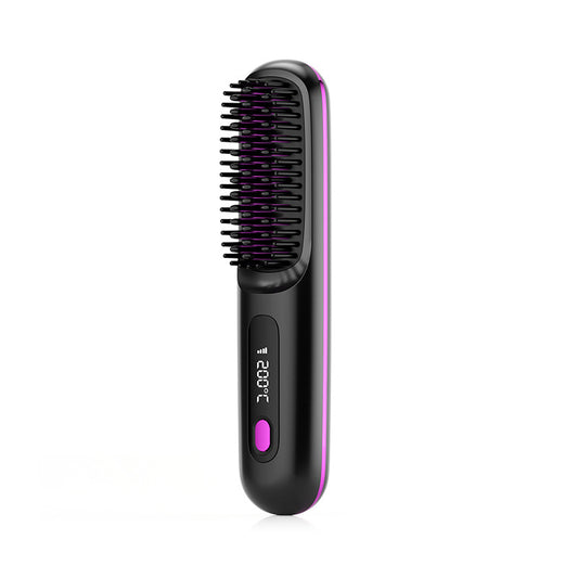 2-in-1 Wireless Hair Straightener Brush – Portable & Fast Heating USB Hair Comb