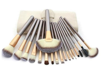 Makeup brush set with soft bristles and champagne handles for foundation and blending