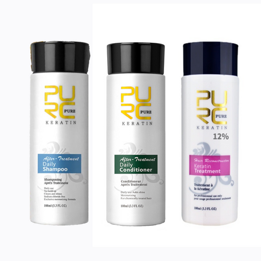PURC Brazilian Straightening Treatment Set – Shampoo, Conditioner + 12% Keratin